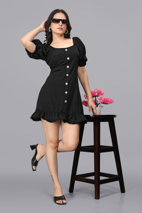 OWO THE LABEL Stylish Dress with Puff Sleeve For Women (OTLDRS2014)